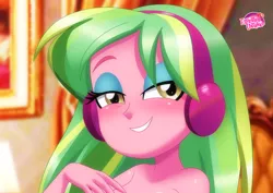 Size: 848x600 | Tagged: suggestive, artist:bbmbbf, derpibooru import, lemon zest, equestria untamed, equestria girls, bedroom eyes, cropped, female, headphones, image, implied nudity, looking at you, nudity, palcomix, png, solo, solo female, this will not end well, waifu