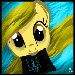 Size: 597x604 | Tagged: safe, artist:mlp1drawer, derpibooru import, oc, oc:ukraine, ponified, pony, image, jpeg, mouth hold, nation ponies, national emblem, solo, trident, ukraine