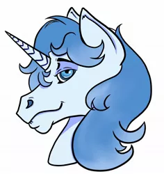 Size: 1932x2048 | Tagged: safe, artist:honeyhex, derpibooru import, oc, oc:winter solstice, unofficial characters only, horse, pony, unicorn, blue mane, bust, cute, hoers, image, jpeg, looking at you, male, simple background, smiling, solo, stallion, white background