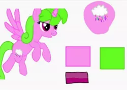 Size: 1024x724 | Tagged: safe, artist:rainyponyindo, derpibooru import, oc, oc:rainy rainbow, unofficial characters only, alicorn, pony, unicorn, alicornified, cutie mark, flying, green hair, horn, image, jpeg, purple eyes, race swap, reference sheet, simple background, solo, white background, wings