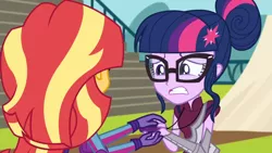 Size: 3410x1920 | Tagged: safe, derpibooru import, screencap, sci-twi, sunset shimmer, twilight sparkle, equestria girls, friendship games, duo, duo female, female, glasses, high res, image, jpeg, magic capture device