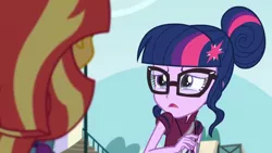 Size: 3410x1920 | Tagged: safe, derpibooru import, screencap, sci-twi, sunset shimmer, twilight sparkle, equestria girls, friendship games, crying, duo, duo female, female, glasses, high res, image, jpeg, open mouth, sad