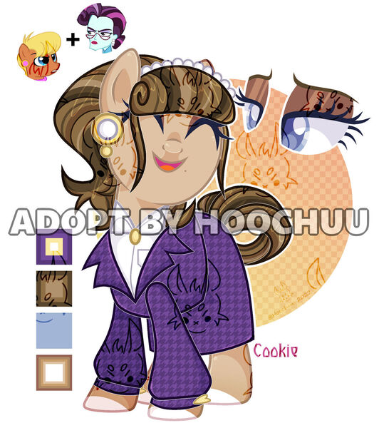 Size: 1280x1444 | Tagged: safe, artist:hoochuu, artist:lazuli0209, derpibooru import, ms. harshwhinny, principal abacus cinch, earth pony, pony, abstract background, base used, clothes, deviantart watermark, eyelashes, female, fusion, image, jpeg, mare, obtrusive watermark, smiling, watermark