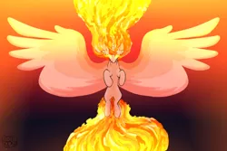 Size: 3000x2000 | Tagged: safe, artist:glitterstar2000, derpibooru import, princess celestia, alicorn, pony, female, fire, glow, glowing eyes, high res, image, large wings, mane of fire, mare, not daybreaker, png, solo, spread wings, wings