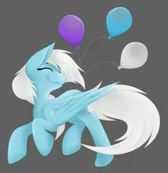 Size: 2836x2928 | Tagged: safe, artist:feather_bloom, derpibooru import, oc, oc:featherbloom, pegasus, balloon, birthday, excited, eyes closed, image, jpeg, mouth hold, running, shading, simple background, solo