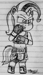 Size: 864x1518 | Tagged: safe, artist:ct1443ae, derpibooru import, trixie, boxing, image, jpeg, lined paper, solo, sports, traditional art