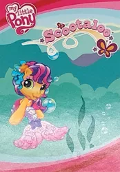 Size: 591x851 | Tagged: safe, derpibooru import, official, scootaloo, scootaloo (g3), butterfly, earth pony, insect, mermaid, merpony, pony, blind bag, bubble, cute, cutealoo, g3, g3.5, image, jpeg, name tag, official art, ponytail, solo, toy, underwater