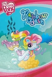 Size: 491x728 | Tagged: safe, derpibooru import, official, rainbow dash, rainbow dash (g3), earth pony, mermaid, merpony, pony, accessories, blind bag, bubble, eyeshadow, g3, g3.5, headband, image, jewelry, jpeg, makeup, multicolored hair, name tag, offical art, ponytail, rainbow dash always dresses in style, rainbow hair, solo, swimming, toy