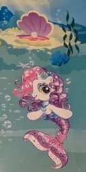 Size: 210x418 | Tagged: safe, derpibooru import, official, sweetie belle, sweetie belle (g3), merpony, pony, unicorn, bubble, clam, curly hair, eyeshadow, fish tail, g3, g3.5, heart, image, jewelry, jpeg, long hair, makeup, mermaid tail, necklace, official art, pearl, shell, solo, swimming, tail, underwater