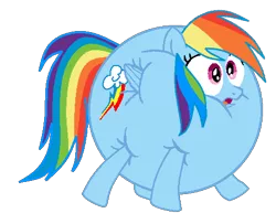 Size: 480x370 | Tagged: safe, artist:theinflater19, derpibooru import, edit, rainbow dash, alicorn, pegasus, pony, feeling pinkie keen, backwards cutie mark, female, image, inflation, mare, png, shocked, simple background, solo, transparent background