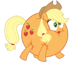 Size: 480x415 | Tagged: safe, artist:theinflater19, derpibooru import, edit, applejack, pony, feeling pinkie keen, backwards cutie mark, female, image, inflation, mare, png, shocked, simple background, solo, transparent background