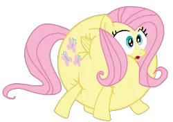 Size: 527x370 | Tagged: safe, artist:theinflater19, derpibooru import, edit, fluttershy, pegasus, pony, feeling pinkie keen, backwards cutie mark, female, image, inflation, mare, png, shocked, simple background, solo, transparent background