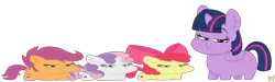 Size: 3650x1100 | Tagged: safe, artist:wispy tuft, derpibooru import, apple bloom, scootaloo, sweetie belle, twilight sparkle, twilight sparkle (alicorn), alicorn, pegasus, pony, unicorn, cute, cutie mark, cutie mark crusaders, foal, image, png, short, simple background, stout, transparent background, twiggie, up to no good