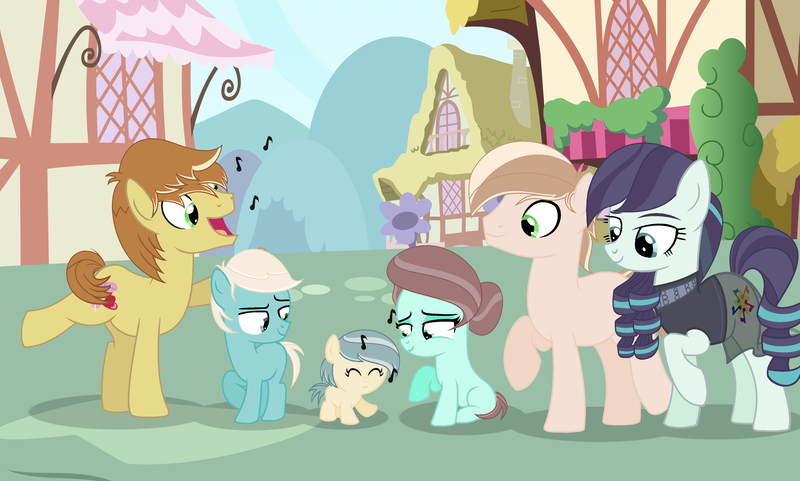 Size: 3852x2316 | Tagged: safe, artist:mcrespin88, derpibooru import, coloratura, feather bangs, oc, oc:dazzle glam, oc:melody, oc:rhys, oc:skye, earth pony, pony, baby, baby pony, colorabangs, colt, female, filly, foal, image, male, offspring, parent:coloratura, parent:feather bangs, parents:colorabangs, png, safr, shipping, stallion, straight