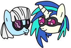 Size: 1000x670 | Tagged: safe, artist:icicle-wicicle-1517, artist:jadeharmony, color edit, derpibooru import, edit, photo finish, vinyl scratch, earth pony, pony, unicorn, accessory swap, bust, collaboration, colored, duo, female, glasses, image, lesbian, mare, png, shipping, simple background, transparent background, vinylfinish