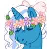 Size: 100x100 | Tagged: safe, artist:hoffnungsstern, derpibooru import, oc, oc:fleurbelle, alicorn, pony, alicorn oc, bow, eyes closed, female, floral head wreath, flower, hair bow, horn, image, mare, png, simple background, smiling, transparent background, wings