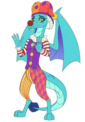 Size: 894x1280 | Tagged: safe, artist:siblgi, derpibooru import, princess ember, dragon, clown, clown nose, commission, dragoness, female, hat, hypnosis, hypnotized, image, jester hat, jpeg, swirly eyes