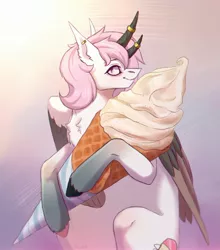 Size: 1901x2160 | Tagged: safe, artist:inarimayer, derpibooru import, oc, unofficial characters only, alicorn, bicorn, pony, alicorn oc, food, horn, horn ring, ice cream, ice cream cone, image, jewelry, jpeg, multiple horns, ring, wings