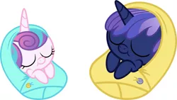 Size: 1173x662 | Tagged: safe, artist:whalepornoz, derpibooru import, princess flurry heart, oc, oc:prince nova sparkle, alicorn, pony, fanfic:cat's cradle, alicorn oc, baby, baby pony, blanket, brother, brother and sister, closed mouth, colt, cute, duo, eyelashes, eyes closed, family, female, filly, foal, half-brother, half-cousins, half-siblings, half-sister, horn, image, male, nostrils, offspring, parent:shining armor, parent:twilight sparkle, parents:shining sparkle, png, prince, princess, product of incest, product of sparklecest, royalty, shakespearicles, show accurate, siblings, simple background, sister, sleeping, smiling, swaddling, wall of tags, white background, wings