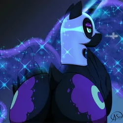 Size: 4000x4000 | Tagged: suggestive, artist:aerospine, derpibooru import, nightmare moon, princess luna, alicorn, pony, butt, colored pupils, cutie mark, digital art, ethereal mane, ethereal tail, female, flowing mane, helmet, horn, image, jpeg, large butt, mare, moonbutt, nightmare moonbutt, plot, starry mane, stars, tail, the ass was fat