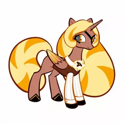 Size: 2048x2048 | Tagged: safe, artist:eggstewplum, derpibooru import, ponified, alicorn, pony, clothes, colored wings, cookie run, female, high res, image, jpeg, mare, simple background, smiling, solo, timekeeper cookie, white background, wings