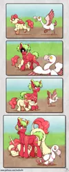 Size: 1100x2756 | Tagged: safe, artist:inuhoshi-to-darkpen, derpibooru import, oc, oc:lil' pipin, oc:lil'pippin, oc:melrose, unofficial characters only, bird, earth pony, goose, unicorn, earth pony oc, horn, image, parent:big macintosh, parent:sugar belle, png, unicorn oc