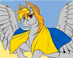 Size: 1600x1280 | Tagged: safe, artist:acry-artwork, derpibooru import, oc, oc:hazmat, unofficial characters only, pegasus, flag, hat, image, jpeg, solo, ukraine