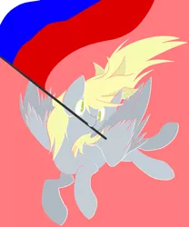 Size: 500x600 | Tagged: safe, artist:clair, derpibooru import, edit, editor:horsesplease, derpy hooves, pegasus, pony, empire, female, flag, full body, image, lineless, logo, mare, mouth hold, pink background, png, politics, russia, simple background, solo, spread wings, this will end in pain and/or tears, wings