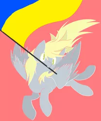 Size: 500x600 | Tagged: safe, artist:clair, derpibooru import, edit, editor:horsesplease, derpy hooves, pegasus, pony, female, flag, full body, happy, image, lineless, logo, mare, mouth hold, pink background, png, politics, simple background, solo, spread wings, ukraine, wings