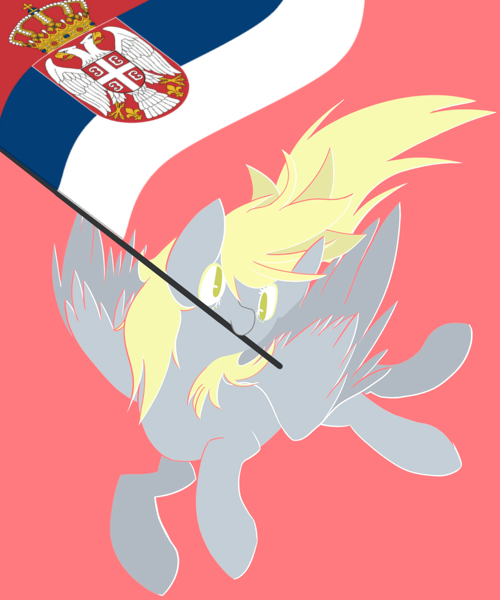 Size: 500x600 | Tagged: safe, artist:clair, derpibooru import, edit, derpy hooves, pegasus, pony, female, flag, full body, image, lineless, logo, mare, mouth hold, pink background, png, serbia, simple background, solo, spread wings, wings