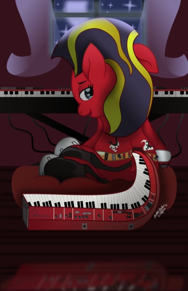 Size: 7594x11758 | Tagged: suggestive, artist:lincolnbrewsterfan, derpibooru import, oc, oc:nord stage, earth pony, my little pony: the movie, .svg available, 3/4 view, bedroom eyes, butt, cable, cables, controls, curtains, cushion, dock, draw me like one of your french girls, female, floppy ears, gradient mane, highlight, image, keyboard, lidded eyes, looking at you, lying down, moon, moonlight, movie accurate, multicolored tail, musical instrument, nord pony, nord stage (piano), one ear down, pedal, piano, piano pony, plot, png, presenting, red, reflection, shading, side, simple background, smiling, smiling at you, solo, solo female, stand, stars, sultry, sultry pose, sustain pedal, tail, two toned mane, vector, window, wooden floor