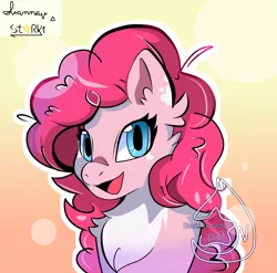 Size: 2800x2771 | Tagged: safe, artist:starki-galactic, derpibooru import, pinkie pie, earth pony, pony, bust, female, high res, image, looking at you, mare, open mouth, open smile, png, smiling, solo, watermark