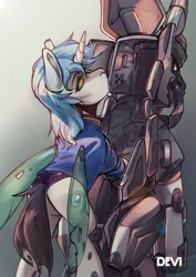 Size: 2000x2824 | Tagged: safe, artist:dodo, derpibooru import, oc, unofficial characters only, changedling, changeling, unicorn, fallout equestria, armor, changeling oc, image, png, power armor, solo