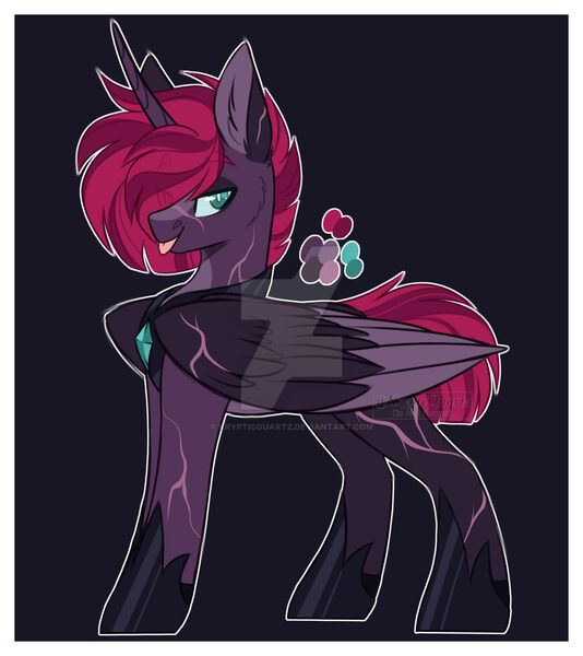 Size: 1920x2157 | Tagged: safe, artist:krypticquartz, derpibooru import, oc, alicorn, pony, deviantart watermark, image, jpeg, magical lesbian spawn, male, obtrusive watermark, offspring, parent:tempest shadow, parent:twilight sparkle, parents:tempestlight, solo, stallion, watermark