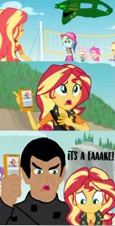 Size: 1763x3472 | Tagged: safe, artist:jrshinkansenhorse, derpibooru import, edit, edited screencap, screencap, applejack, fluttershy, pinkie pie, rainbow dash, sunset shimmer, equestria girls, equestria girls series, forgotten friendship, bag, beach, d'deridex class, deep space nine, derpibooru exclusive, image, mobile phone, phone, png, romulan, romulan warbird, senator vreenak, sky, star trek, star trek: deep space nine