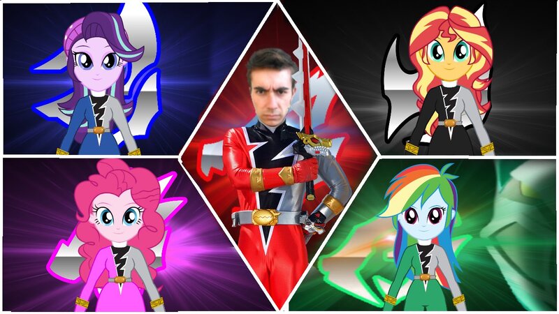 Size: 1366x768 | Tagged: safe, artist:cam-and-sister-paint, derpibooru import, pinkie pie, rainbow dash, starlight glimmer, sunset shimmer, equestria girls, black ranger, blue ranger, green ranger, image, jpeg, kishiryu sentai ryusoulger, pink ranger, power rangers, power rangers dino fury, red ranger