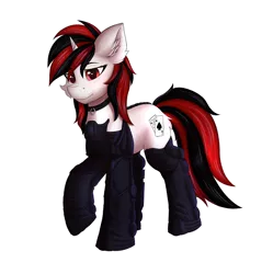Size: 4698x4711 | Tagged: safe, alternate version, artist:flapstune, derpibooru import, oc, oc:blackjack, unofficial characters only, cyborg, cyborg pony, pony, unicorn, fallout equestria, fallout equestria: project horizons, augmented, chest fluff, cutie mark, cyber eyes, cyber legs, ear fluff, fanfic art, female, fluffy, horn, image, looking at you, mare, png, prosthetics, simple background, small horn, solo, transparent background