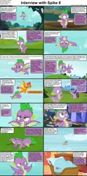 Size: 1282x2590 | Tagged: safe, derpibooru import, edit, edited screencap, screencap, smolder, spike, twilight sparkle, twilight sparkle (alicorn), alicorn, dragon, pony, comic:celestia's servant interview, father knows beast, molt down, winter wrap up, basket, blanket, caption, comic, cs captions, detailed background, dragon wings, dragoness, female, flying, image, interview, male, mare, png, raised hoof, screencap comic, text, upside down, waving, winged spike, wings