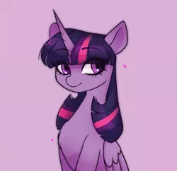 Size: 1603x1549 | Tagged: safe, artist:_alixxie_, derpibooru import, twilight sparkle, twilight sparkle (alicorn), alicorn, pony, chest fluff, cute, female, heart, image, jpeg, mare, purple background, simple background, solo, twiabetes