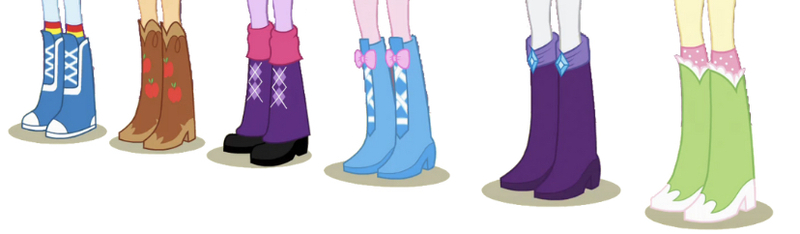 Size: 828x242 | Tagged: safe, applejack, fluttershy, pinkie pie, rainbow dash, rarity, sci-twi, twilight sparkle, equestria girls, boots, cowboy boots, high heel boots, humane five, humane six, image, jpeg, legs, pictures of legs, shoes, solo