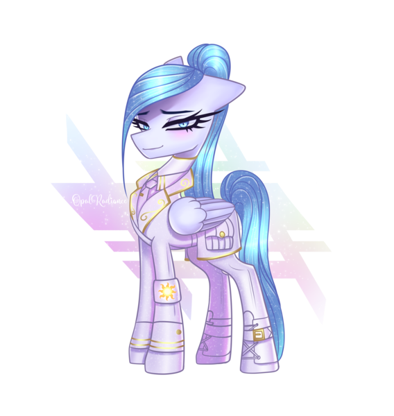 Size: 2880x3040 | Tagged: safe, artist:opal_radiance, derpibooru import, oc, pegasus, pony, blue, clothes, eye, eyes, hair, image, military, png, sleepy, solarist, solo, suit, white