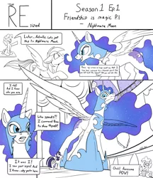 Size: 2000x2318 | Tagged: safe, artist:tsitra360, derpibooru import, nightmare moon, pinkie pie, rainbow dash, twilight sparkle, comic:resized, 3d glasses, breaking the fourth wall, close-up, comic, image, jpeg, micro, moon, scene interpretation