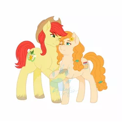 Size: 1500x1500 | Tagged: safe, artist:beadedwolf22, derpibooru import, bright mac, pear butter, earth pony, pony, brightbutter, female, holding hooves, image, jpeg, male, mare, shipping, simple background, stallion, straight, watermark, white background