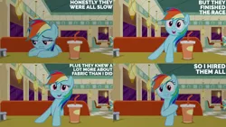 Size: 1280x720 | Tagged: safe, derpibooru import, edit, edited screencap, editor:quoterific, screencap, rainbow dash, earth pony, pegasus, pony, season 6, the saddle row review, female, image, mare, open mouth, open smile, png, smiling, solo focus, text