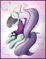 Size: 1850x2400 | Tagged: safe, artist:miryelis, derpibooru import, coloratura, earth pony, pony, abstract background, clothes, flying, full body, hair, image, long hair, makeup, png, rara, solo