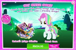 Size: 1038x684 | Tagged: safe, derpibooru import, official, coconut cream, earth pony, pony, advertisement, costs real money, female, filly, foal, gameloft, green, grin, holiday, hooves, image, png, raised hoof, saint patrick's day, smiling, solo, standing