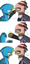 Size: 593x1280 | Tagged: safe, artist:beesmeliss, derpibooru import, gallus, grampa gruff, gryphon, boop, chibi, image, jpeg, punch