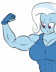 Size: 500x640 | Tagged: safe, artist:matchstickman1, derpibooru import, trixie, equestria girls, animated, big breasts, breasts, busty trixie, female, flexing, gif, grand and muscular trixie, grin, image, muscles, muscular female, smiling