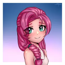 Size: 3000x3000 | Tagged: safe, artist:setharu, derpibooru import, sunny starscout, human, anime, bust, cute, female, g5, gradient background, humanized, image, png, portrait, simple background, smiling, solo, sunnybetes