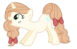 Size: 1185x753 | Tagged: safe, artist:cindydreamlight, derpibooru import, oc, oc:ashley shine diamond, unofficial characters only, pony, unicorn, ass up, bow, female, full body, hair bow, hooves, horn, image, mare, open mouth, open smile, png, show accurate, simple background, smiling, solo, standing, tail, tail bow, transparent background, unicorn oc